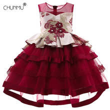 Кружевное платье-пачка для маленькой девочки, платье для девочки на день рождения, с цветочной вышивкой, одежда для маленьких девочек 2-10 лет 2024 - купить недорого