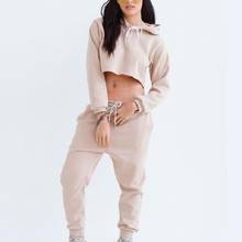 Solid color 2 piece set hooded crop top and full length pants two piece set sports suit women's wear 2024 - buy cheap