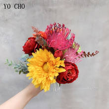 YO CHO искусственный букет цветов Шелковый Подсолнух пион помпон Креативный Свадебный букет цветов для девочек вечерние украшения дома 2024 - купить недорого