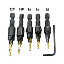 5pcs Countersink Drill Woodworking Drill Bit Set Drilling Pilot Holes For Screw Sizes #5 #6 #8 #10 #12 2024 - buy cheap