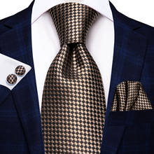 Hi-Tie коричневый Модный деловой темно-синий клетчатый 100% Шелковый мужской галстук галстуки 8,5 см галстуки для мужчин Официальные роскошные свадебные качественные Галстуки Gravata 2024 - купить недорого