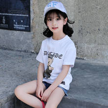 Girls T Shirt  Summer New Girl's Cotton Printed Lettered Cartoon Bear Girl's Short-Sleeved T-shirt 5-12 Ages 2024 - buy cheap