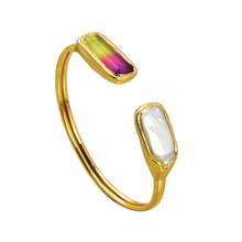 GG ювелирный культивированный белый жемчужный Радужный цветной кристалл позолоченный браслет 2024 - купить недорого