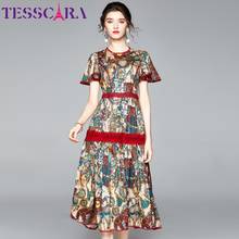 TESSCARA Women Elegant Print Dress Festa High Quality Long Vintage Party Robe Femme Fashion Lace Designer A-Line Vestidos 2024 - buy cheap