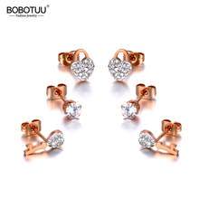 BOBOTUU Trendy Office/Career Stainless Steel Lock & Key Rhinestone Earrings 3Pair/Set Crystal Earrings For Women Girls BE20037 2024 - buy cheap