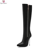 Original Intention Women Knee High Boots Fashion Pointed Toe Thin High Heels Boots Elegant Black White Shoes Woman Size 3-12 2024 - buy cheap