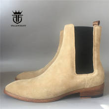 Botas de cuero genuino hechas a mano para hombre, zapatos de ante Chelsea sin cordones, nuevo diseño, 2020 2024 - compra barato