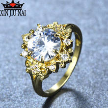 2019 New Fashion Clear CZ Stone Gold Color Flower Wedding Rings For Woman bagues pour femme Dropshipping Valentine's Day present 2024 - buy cheap