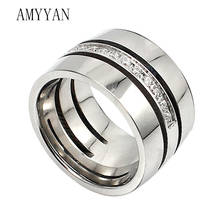 Fashion Imitation Jewelry Crystal Wedding Rings for Women 316L Stainless Steel Ring Wide Round New Hot 2024 - buy cheap