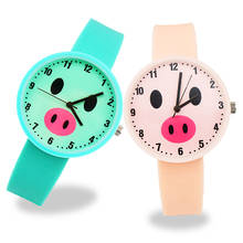 Relógio infantil com desenho de porco, relógio de quartzo de borracha, unissex, para crianças, presente de aniversário 2024 - compre barato