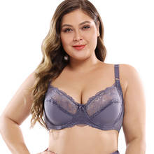 Sujetador sin forro de Copa grande B C D E F para mujer, sostén de encaje de copa completa, Bralette con aros florales de talla grande 38 40 42 44 46 48 50 2024 - compra barato