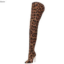 Olomm New Women Thigh High Boots Stiletto High Heels Boots Pointed Toe Gorgeous Leopard Night Club Shoes Women Plus US Size 5-15 2024 - buy cheap