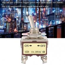 5 pces 1221 mini interruptor de alavanca 12mm 4 pinos 2 posição travamento interruptor on-off 250vac 15a