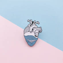 cartoon creative body organ heart enamel brooch blue wave animal fish whale alloy badge cowboy clothes bag pin cute jewelry gift 2024 - buy cheap