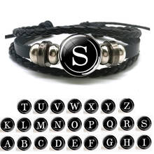 26 Alphabet Letters Bracelet DIY Team Name Bracelet Bangle Black Leather Bracelet Couple Jewelry Men Women Fashion 2024 - buy cheap