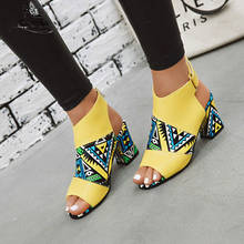 Sgesvier Fashion 2020 Block High Heels Green Yellow Sandals Women 2020 Print Ankle Wrap Hook Peep Toe Ladies Summer Shoes G528 2024 - buy cheap