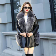 New Leather Jacket Winter Coat Women Large Faux Fox Fur Collar Slim Long Jackets Office Lady Elegant PU Coats 2024 - buy cheap