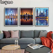 Religião paisagem 5d diy pintura diamante ponto cruz islã muçulmano mesquita sagrada igreja mosaico quadrado completo strass decoração da sua casa 2024 - compre barato