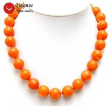 Qingmos Fashion 14-15mm Round Natural Orange Coral Necklace for Woman with Genuine Coral Stone Jewelry 18" Chokers nec5214 2024 - buy cheap