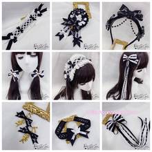 Black White Soft Girl Gothic Lolita Cross KC Headband Cosplay Babydoll Headwear Hairpin Handwork Soft Girl Lace Bow KC Headdress 2024 - buy cheap