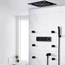 Bathroom Matt Black Shower Set Thermostatic Faucets Modern Concealed LED Ceiling Large Rain Waterfall ShowerHead System 2024 - buy cheap
