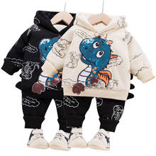 Baby boy clothes autumn and winter cartoon sequined dinosaur hooded long-sleeve sweater suit boys thick casual warm sweater suit 2024 - buy cheap