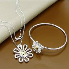 Christmas Gift 925 Sterling Silver Fashion Sunflower Flower Pendant Necklace Bangles Jewelry Sets For Women 2024 - buy cheap