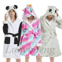 Camisones gruesos y cálidos de unicornio para mujer, Kimono de lana Coral, traje de baño con punto de Panda, ropa de dormir larga con animales, Invierno 2020 2024 - compra barato