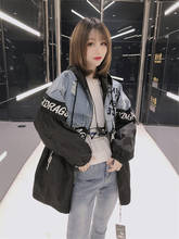 2020 Spring Autumn New Hooded Mid-length Windbreaker BF Street Cowboy Stitching Jacket Letter Embroidery Korean Denim Tops K759 2024 - buy cheap