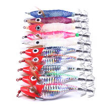 10Pcs Fishing Squid bait Wooden Shrimp jigging Fishing Lures Hook Artificial bait Squid Cuttlefish Jigs Lures with Bag 2024 - buy cheap