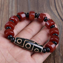 Natural castanho escuro vinho vermelho padrão preto onyx semi-preciosas pedra grande budismo tibetano pulseira de miçangas para jóias da mão do homem 2024 - compre barato