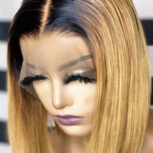 Peruca lace wig loiro mel 4x4 t1b/27, cabelo humano brasileiro, densidade 150 ombré, 13x4 2024 - compre barato