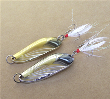 10PCS Fishing Fish Spoon Lure Treble feather Hook Spinner baits Slivery golden color 5g 2024 - buy cheap