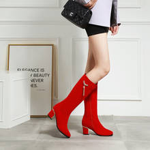 2020 moda de salto alto botas longas mulheres rebanho redondo senhoras joelho botas altas sapatos mulher inverno falso camurça preto botas vermelhas 32-43 2024 - compre barato