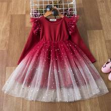Рождественское платье для девочек, зимнее кружевное платье принцессы с длинным рукавом, детская красная одежда для новогодней вечеринки, бальное платье на свадьбу, день рождения 2024 - купить недорого