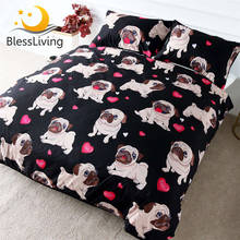 BlessLiving-Juego de ropa de cama Pug con dibujos animados para niños, funda de edredón de 3 piezas con estampado de Bulldog, ropa de cama de Reina, Pug, corazones amorosos 2024 - compra barato