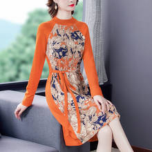 Knitted Dress Women's Autumn and Winter Long Sleeve 2020 New Temperament Semi-High Neck Sweater Dress With Flowers Shirt Y390 2024 - buy cheap