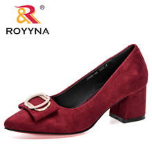 ROYYNA 2020 New Designers Flock Fashion Pumps Women Metal Slip on High Heel Shoes Ladies Pointed Toe Office Zapatos Feminimo 2024 - buy cheap