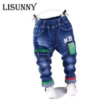 Новинка 2020, весенне-осенние модные джинсы для мальчиков с мультяшными буквами, Детские повседневные брюки, модные детские джинсовые брюки для мальчиков, детские джинсы 2024 - купить недорого