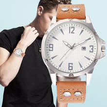 Relógio de pulso masculino de couro, relógio de quartzo da moda para homens, de marca luxuosa, relógio de pulso com pulseira de couro para negócios 2020 2024 - compre barato