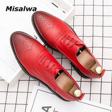 Misalwa Red Brogue PU Leather Men's Shoes Pointy Toe Fashion Wedding Party Men Dress Shoes Carved Single Layer African Oxfords 2024 - buy cheap
