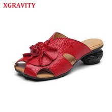 XGRAVITY-zapatos informales de piel auténtica con tacón para mujer, sandalias, zapatillas, talla 35-40 2024 - compra barato