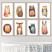 Pósteres nórdicos de dibujos animados para decoración de la habitación de los niños, pintura sobre lienzo, Animal, zorro, oso, búho, conejo, Koala 2024 - compra barato