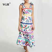 VGH Vintage Print Bowknot Women's Dress Square Collar Off Shoulder Sleeveless High Waist Large Size Dresses Female 2019 Fashion 2024 - buy cheap