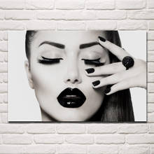 Menina preto branco retrato de maquiagem lábios cílios posters na parede imagem casa sala estar decoração para o quarto rw226 2024 - compre barato