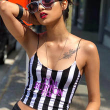 Letter Embroidery Women Sexy Crop Top 2021 Summer Sleeveless Skinny Camis Stripe Camisoles Tim Burton Woman Clothes 2024 - buy cheap