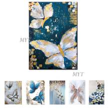 Frete grátis artesanal abstrato adorável borboleta azul arte pintura a óleo sobre tela pinturas animais para sala de estar decoração 2024 - compre barato