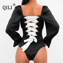QILI женские сексуальные кружевные боди осенние с длинным рукавом белый черный пляжный стиль комбинезоны с оборками рукавом боди 2024 - купить недорого
