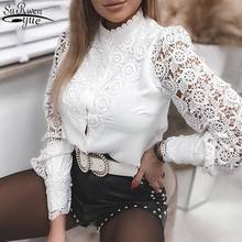 Long Sleeve Crew Neck Button Mesh Blouse Women Sexy Lace Patchwork Hollow Out Shirt Spring Fashion White Vintage Shirts 13267 2024 - buy cheap