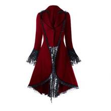 Gothic Retro Women Lace Trim Long Coat Medieval Victorian Lace-Up Bandage Jacket Women Female Christmas Party Dress Overcoat 2024 - buy cheap